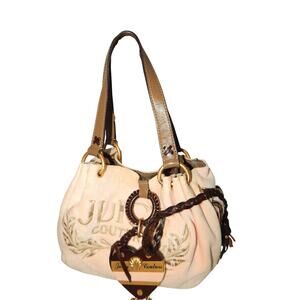 Vtg Juicy Couture Shoulder Bag Pink Brown Velvet Velour Purse Y2K